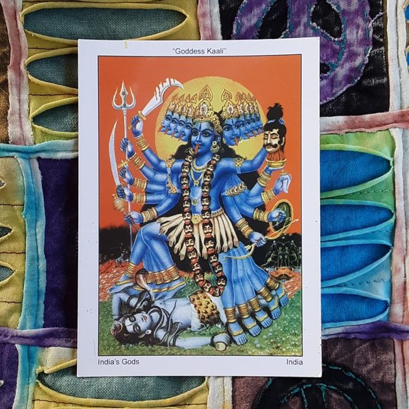 1 Free With Book OR Tapestry Kaali Hindu Goddess Post Card India's Gods Satya - Picture 1 of 4